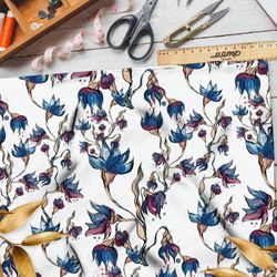 Ткань футер 2-х нитка голубые цветы на белом