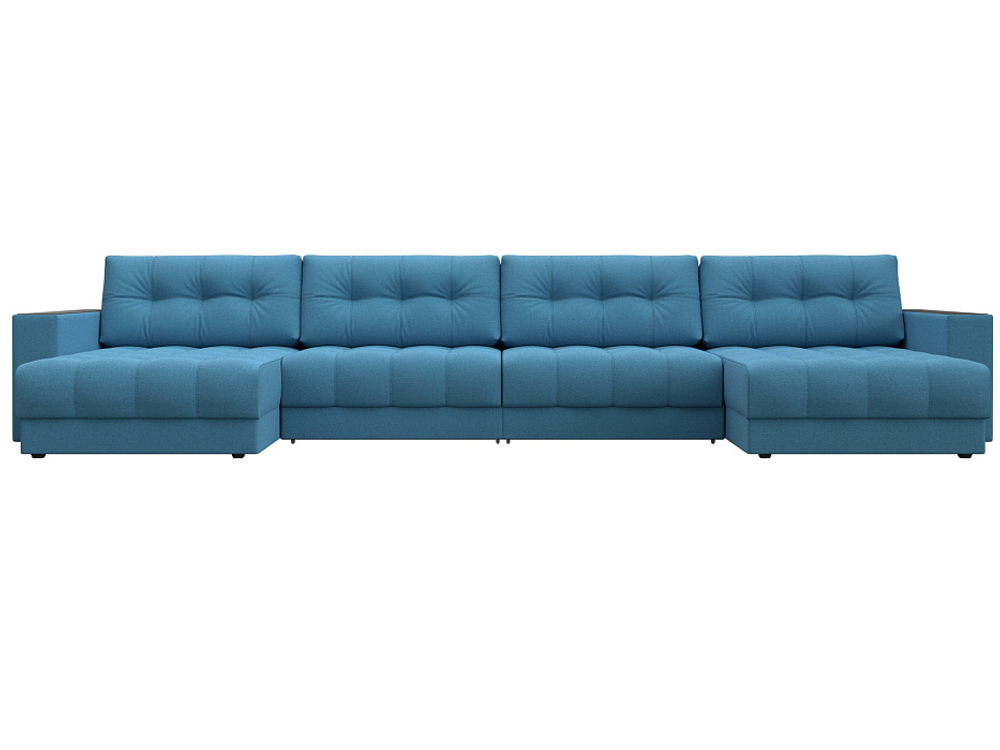 Диван П-образный с декором Лига-049 НПБ Лонг, Амур 10 РОГОЖКА голубой