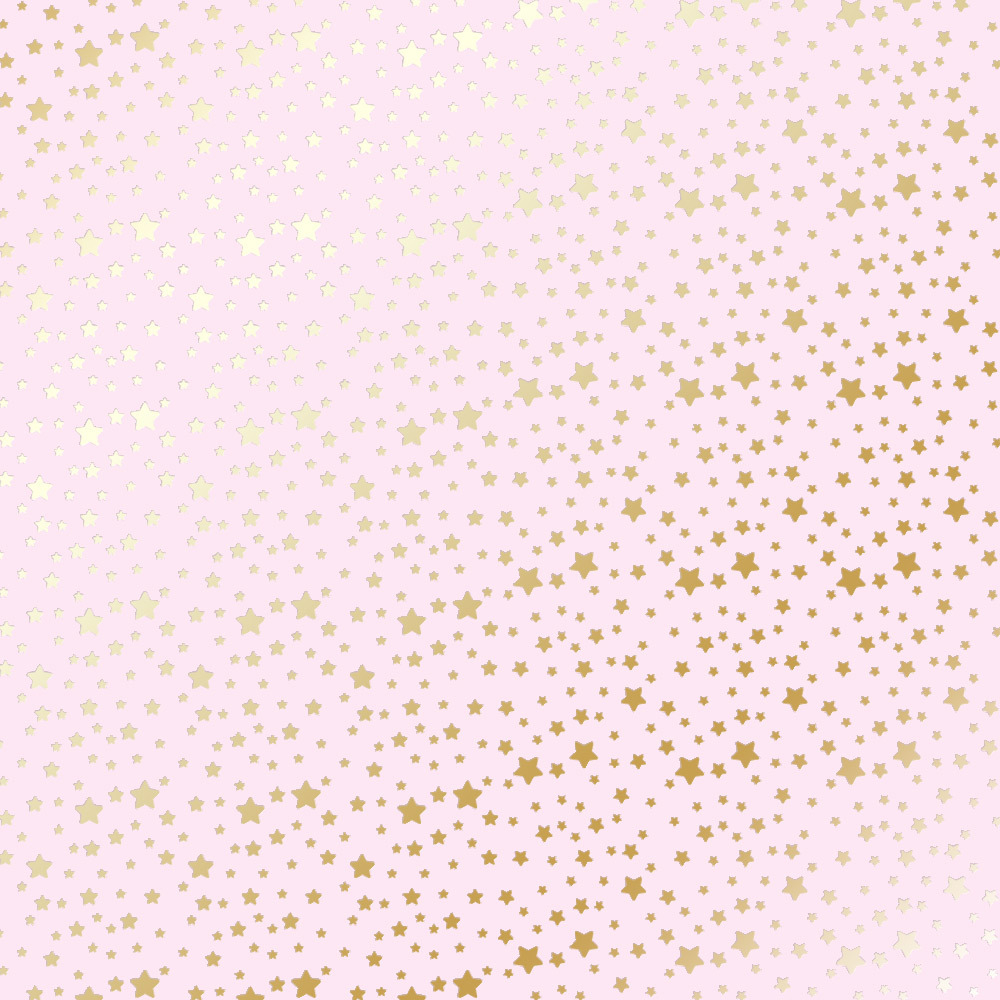 Бумага для скрапбукинга Fabrika Decoru с золотым тиснением, дизайн golden stars light pink, 30,5см х 30,5см