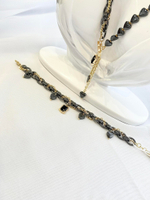 Браслет "Амора" из гематита с черным цирконом, оттенок золото