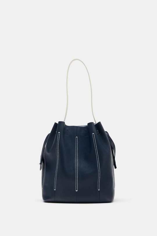 ZARA КОМБИНИРОВАННАЯ КОЖАНАЯ СУМКА, МОРСКОЙ СИНИЙ