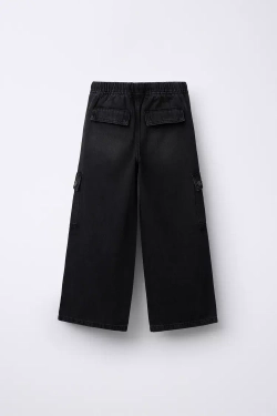 ZARA ДЖИНСОВЫЕ БРЮКИ КАРГО, ЧЕРНЫЙ