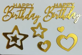 Акриловый набор «Happy Birthday», сердечки и звезды, цвет золото