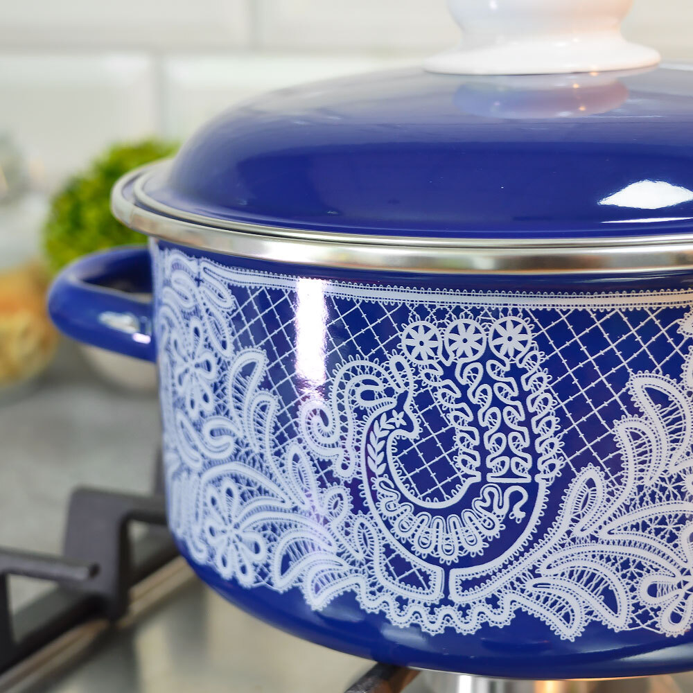 Кастрюля 3л "Вологодское кружево" синяя