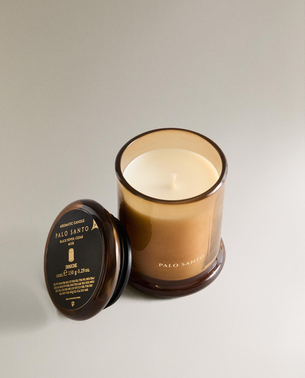 Zara Home Свеча ароматическая Palo Santo 150 г, растительный воск, аромат восточный древесный, Коричневый