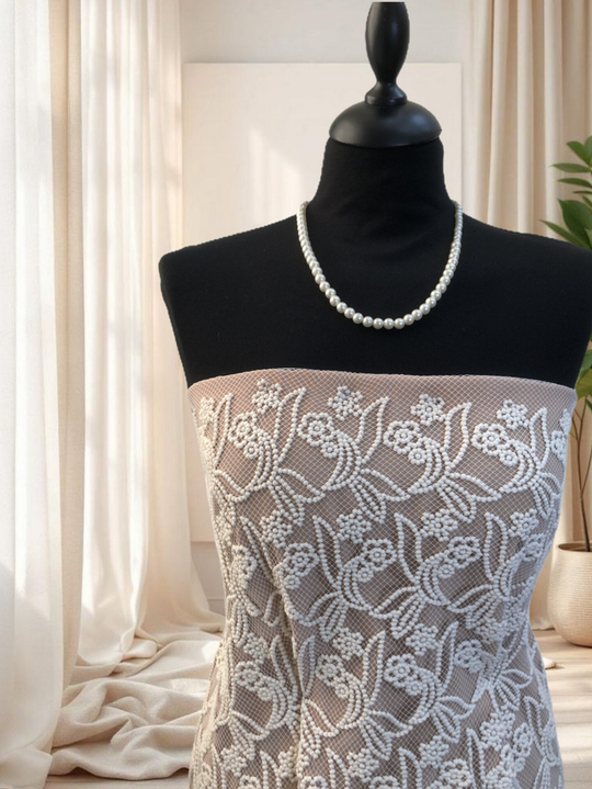 Сетка с вышивкой, бежевый, нить из хлопока BST4061C2