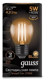 Лампа Gauss LED Filament Globe 5W E27 420lm 2700K  105802105
