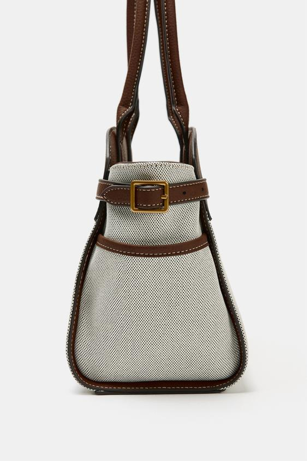 ZARA СУМКА С КОМБИНИРОВАННЫМИ ПРЯЖКАМИ, СВЕТЛО-БЕЖЕВЫЙ