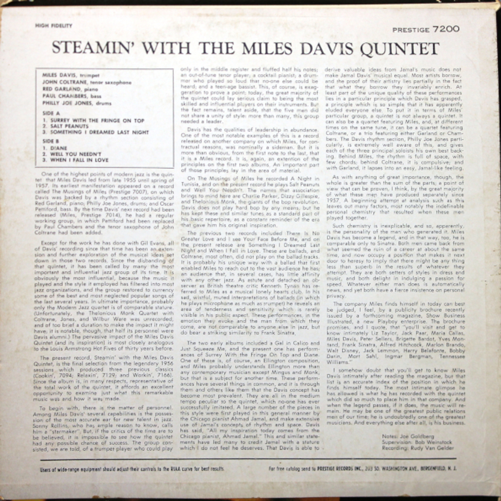 The Miles Davis Quintet / Steamin' With The Miles Davis Quintet (LP)