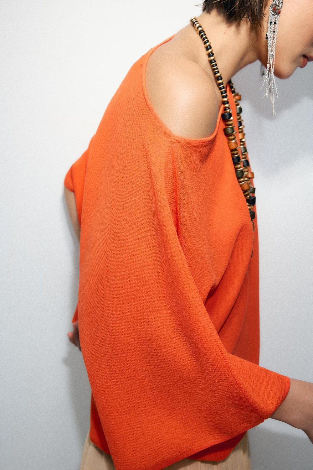 ZARA ОДНОТОННЫЙ ТРИКОТАЖНЫЙ ТОП, ОРАНЖЕВЫЙ