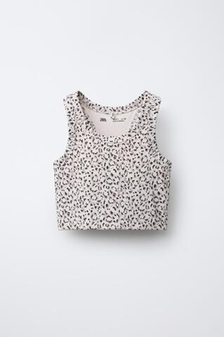 ZARA СПОРТИВНЫЙ ТОП С АНИМАЛИСТИЧЕСКИМ ПРИНТОМ, КОРИЧНЕВЫЙ