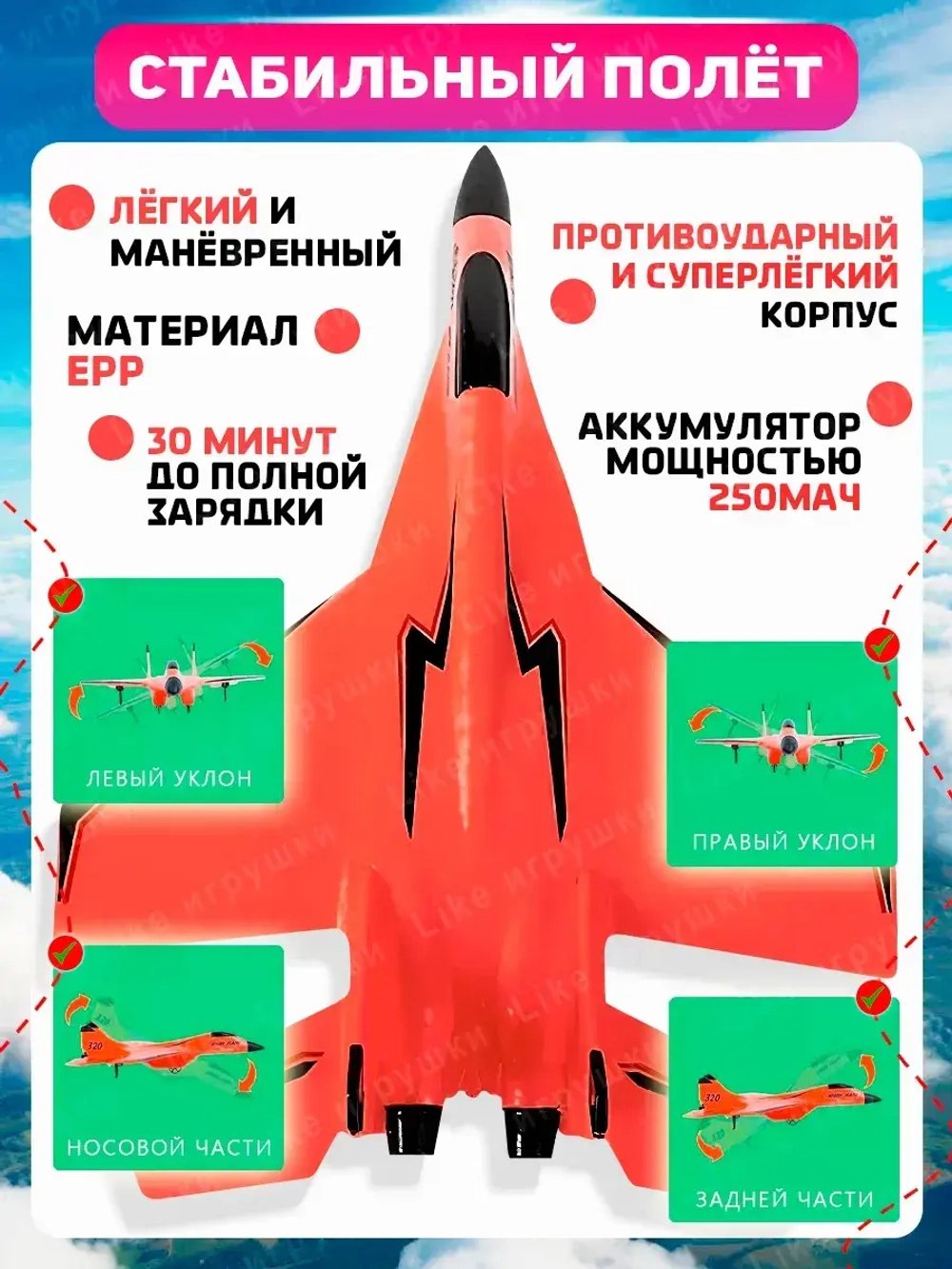 Радиоуправляемый летающий самолет на пульте управления