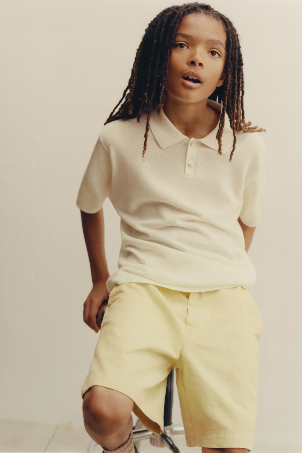 ZARA ОДНОТОННОЕ ПОЛО РЕЛЬЕФНОЙ ВЯЗКИ, ЭКРЮ