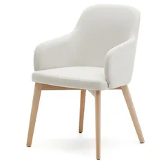 Стул Nelida из бежевой синели с ножками в натуральной отделке