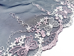 Вышивка на сетке, ПРАВАЯ, 20 см, темно-синий/розовые бантики, (Артикул: VS-1027), м