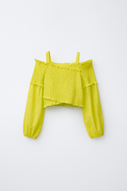 ZARA ЭЛАСТИЧНЫЙ ТОП C БРЕТЕЛЯМИ, НЕОНОВО-ЛАЙМОВЫЙ