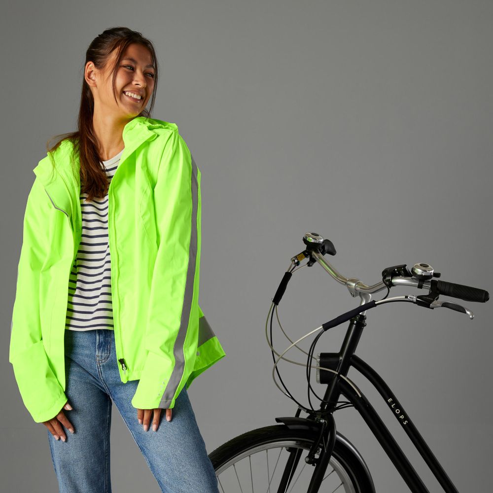 Женская городская велосипедная куртка Btwin 500 дождевая светоотражающая PPE