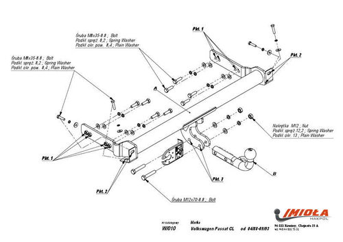 Фаркоп IMIOLA W.010 Volkswagen Passat B3 седан/универсал 1988-1993(паспорт и сертификат в комплекте)(без электрики)