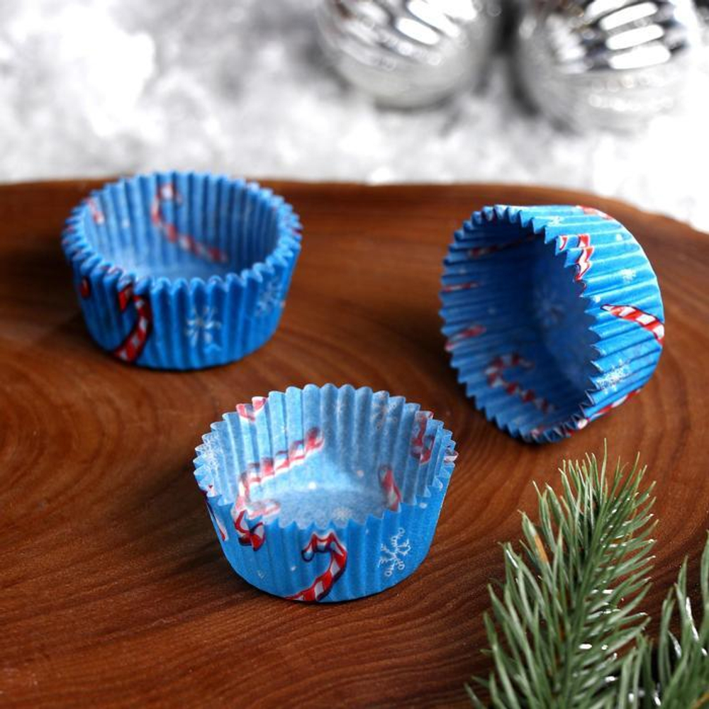 Капсулы бумажные для конфет новогодние D3см 50шт