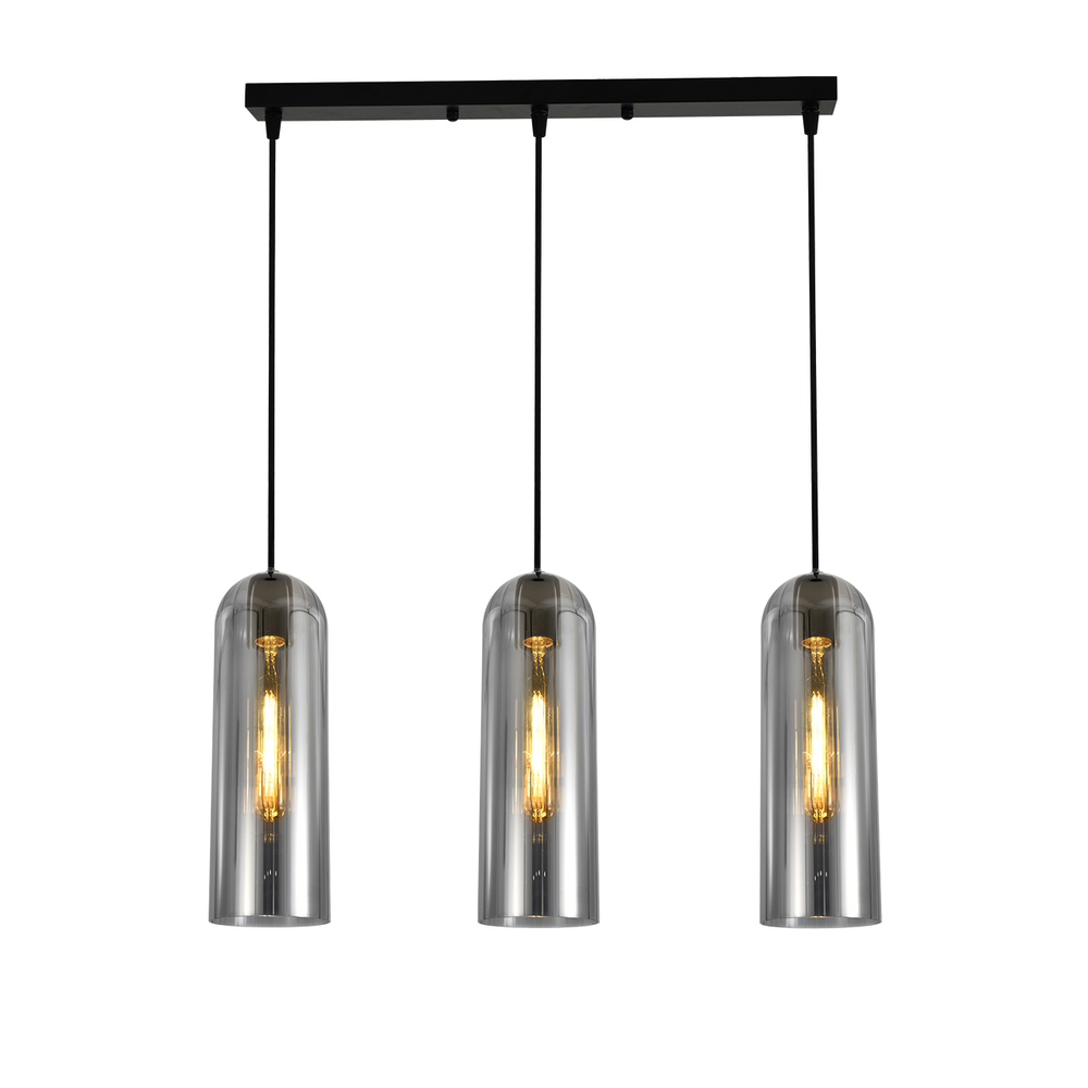 Подвесной светильник 3x40Вт E27, металл/стекло, дымчатый