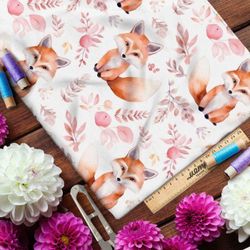 Ткань премиум габардин акварельные лисята