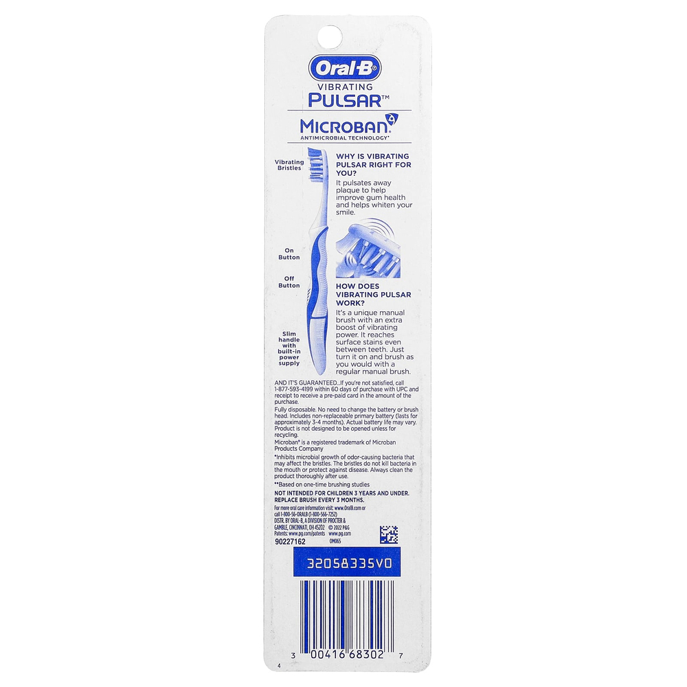 Oral-B, Vibrating Pulсар™, зубная щетка на батарейках, средний размер, 2 шт.