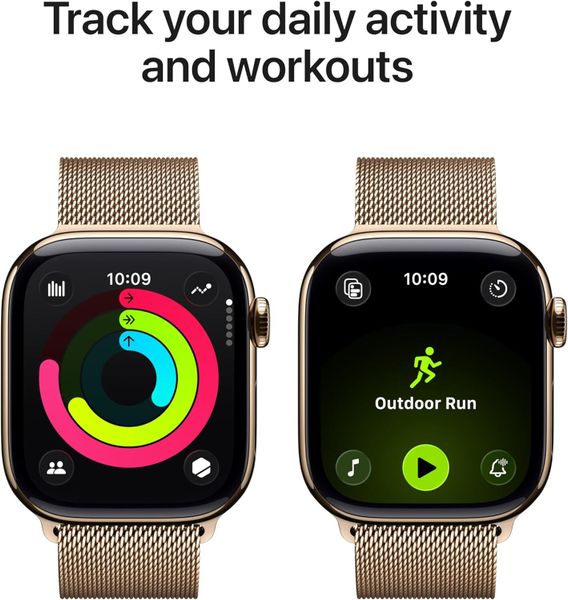 Умные часы Apple Watch Series 11 42 мм из титана золотого цвета, миланский сетчатый браслет золотого цвета