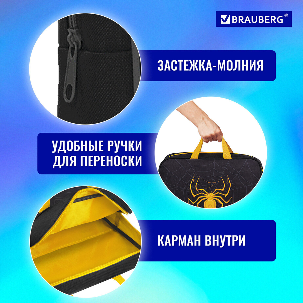Папка на молнии с ручками BRAUBERG А4 1 отделение полиэстер 80 мм "Venomous spider" (2 штуки в упаковке)