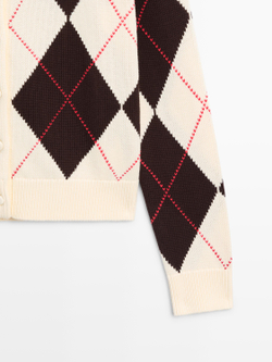 Massimo Dutti Кардиган из хлопка с узором «ромбы», натуральный/кремовый