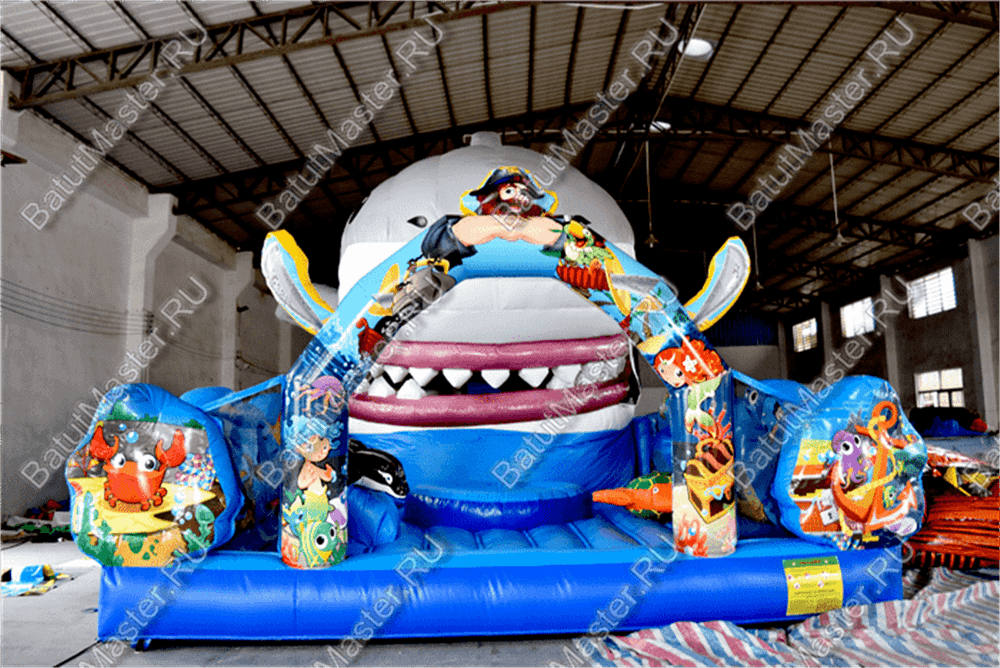 Коммерческий надувной батут "Акула-робот"