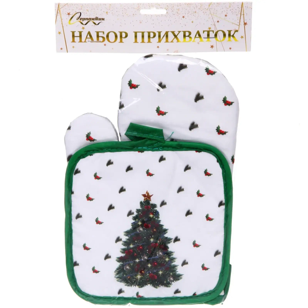 Прихватка в наборе с прихваткой-варежкой «Новогодняя красавица» 26*17 см, 17*17 см