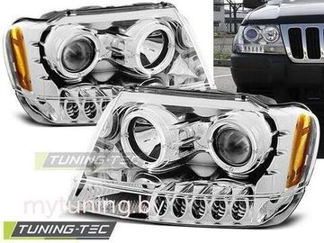 Передние фары Jeep Grand Cherokee WJ angel eyes chrome