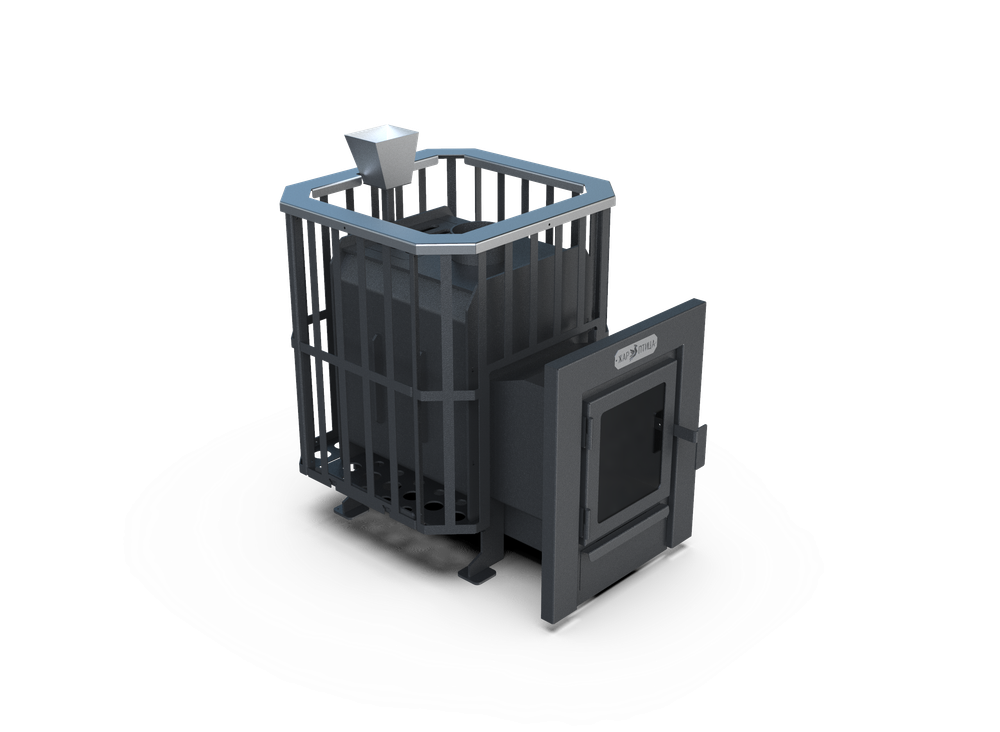 Банная печь Душа- 15 Сетка Высечка Закрытая Каменка стекло 8мм