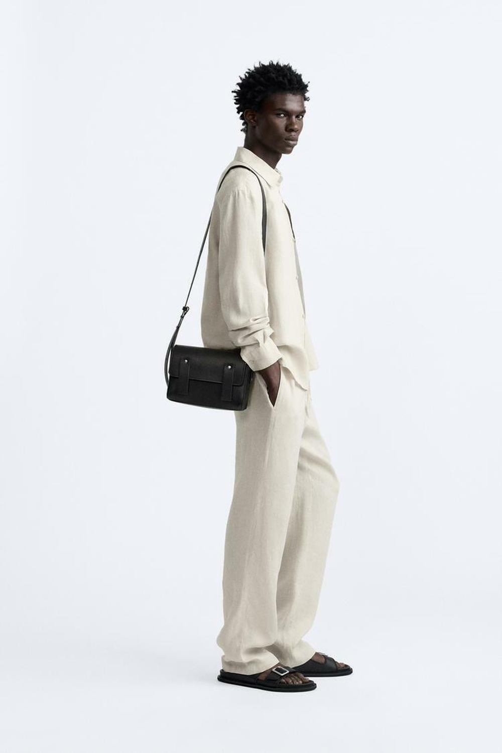 ZARA РУБАШКА ИЗ 100% ЛЬНА, ПЕСОЧНЫЙ