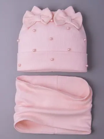 Шапка для девочки на осень с бусинами и снуд