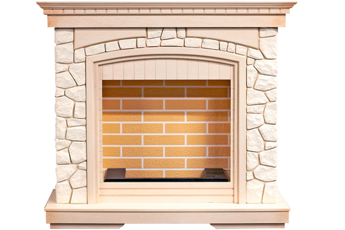 Каминокомплект Glasgow - Слоновая кость с патиной/Белый с очагом Cassette 600 LNH-INT (с дровами)