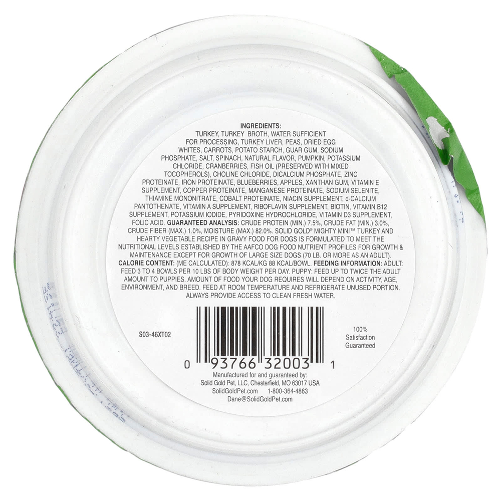 Solid Gold, Mighty Mini ™, для собак и собак мелких пород, с индейкой и овощами в соусе, 99 г (3,5 унции)