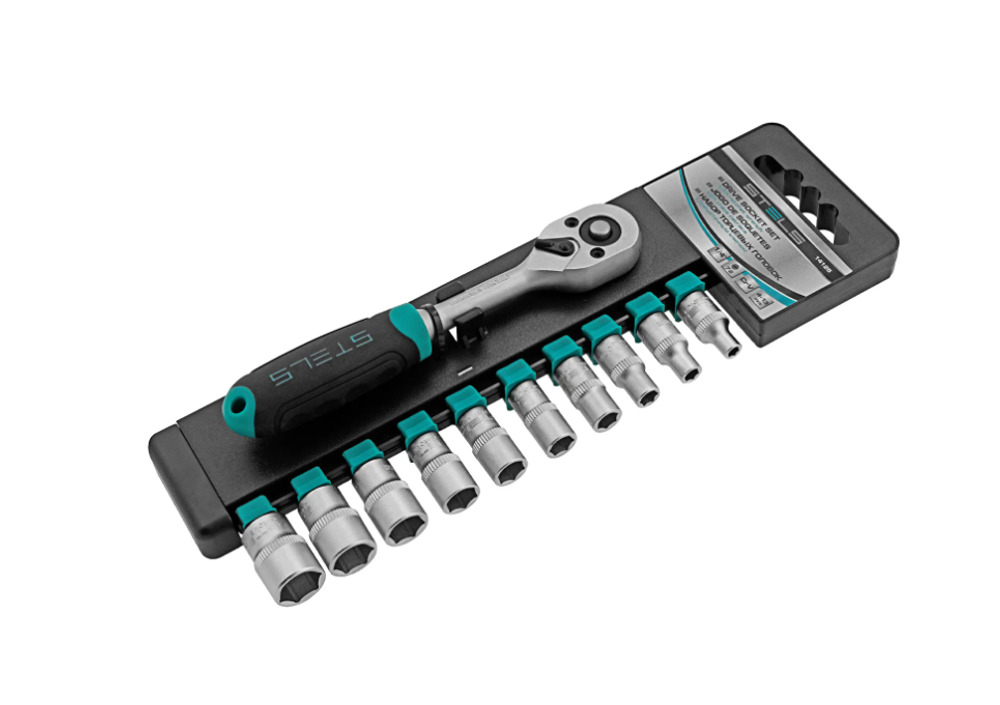 Набор торцевых головок Stels 1/4", головки 4 - 13 мм, с трещот. ключом, CrV, 11 предметов 14125