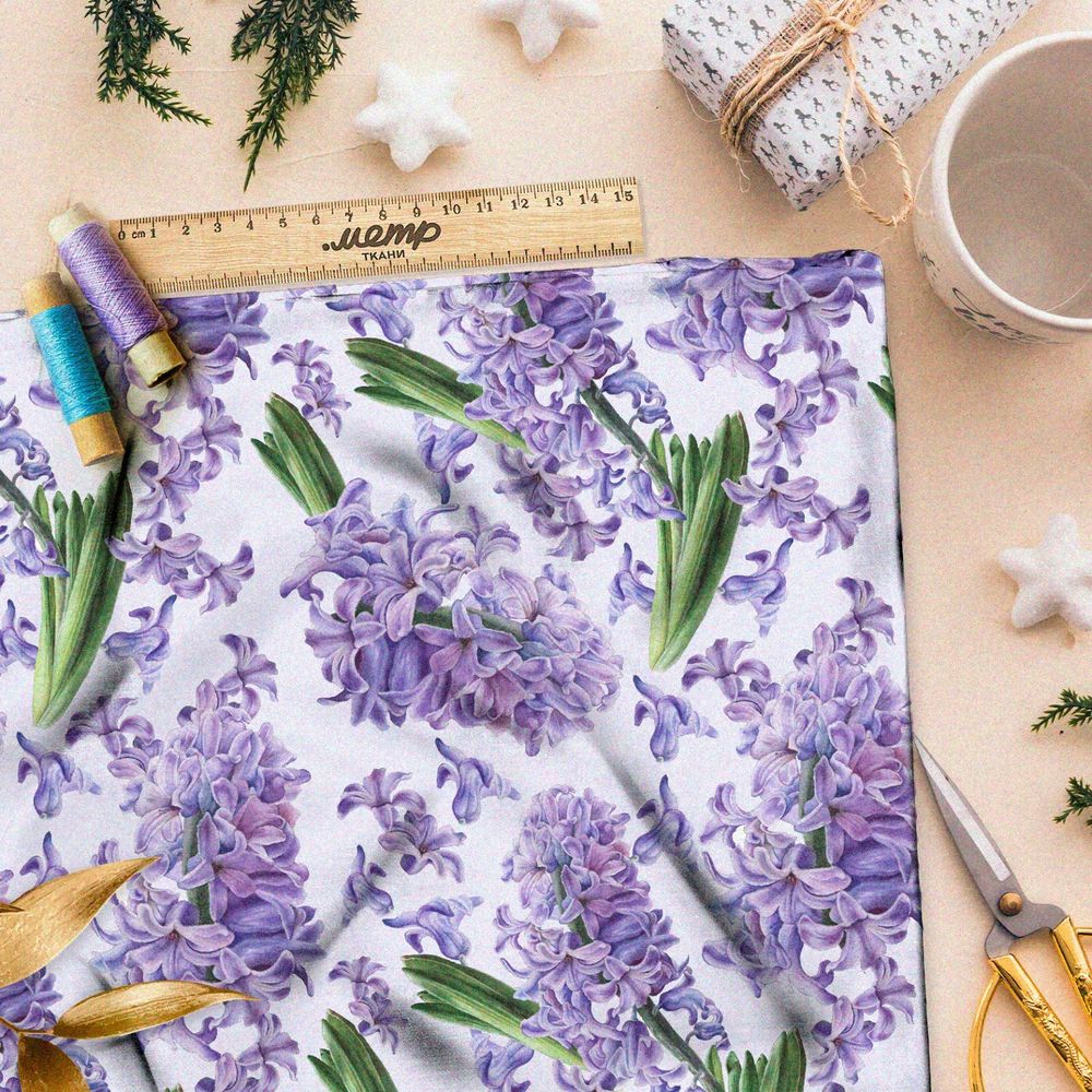 Ткань таффета крупные и нежные ветви сирени