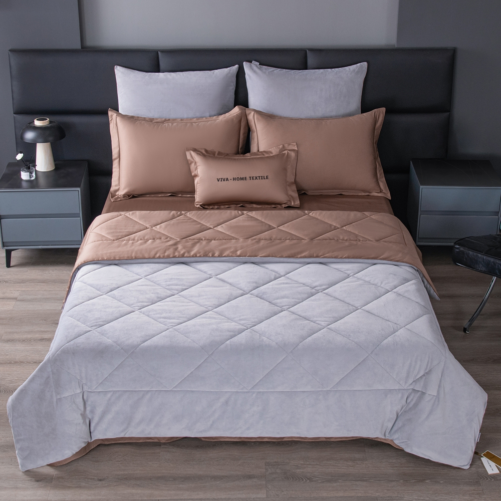 КПБ на резинке Сатин Velvet Premium с Одеялом VPR003, Евро, 4 наволочки, простынь 140*200*25