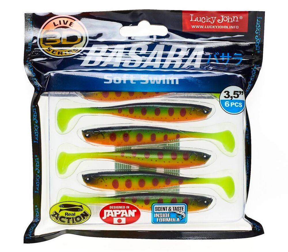 Виброхвост LUCKY JOHN Basara Soft Swim 3D, 3.5in (89 мм), цвет PG01, 6 шт/уп