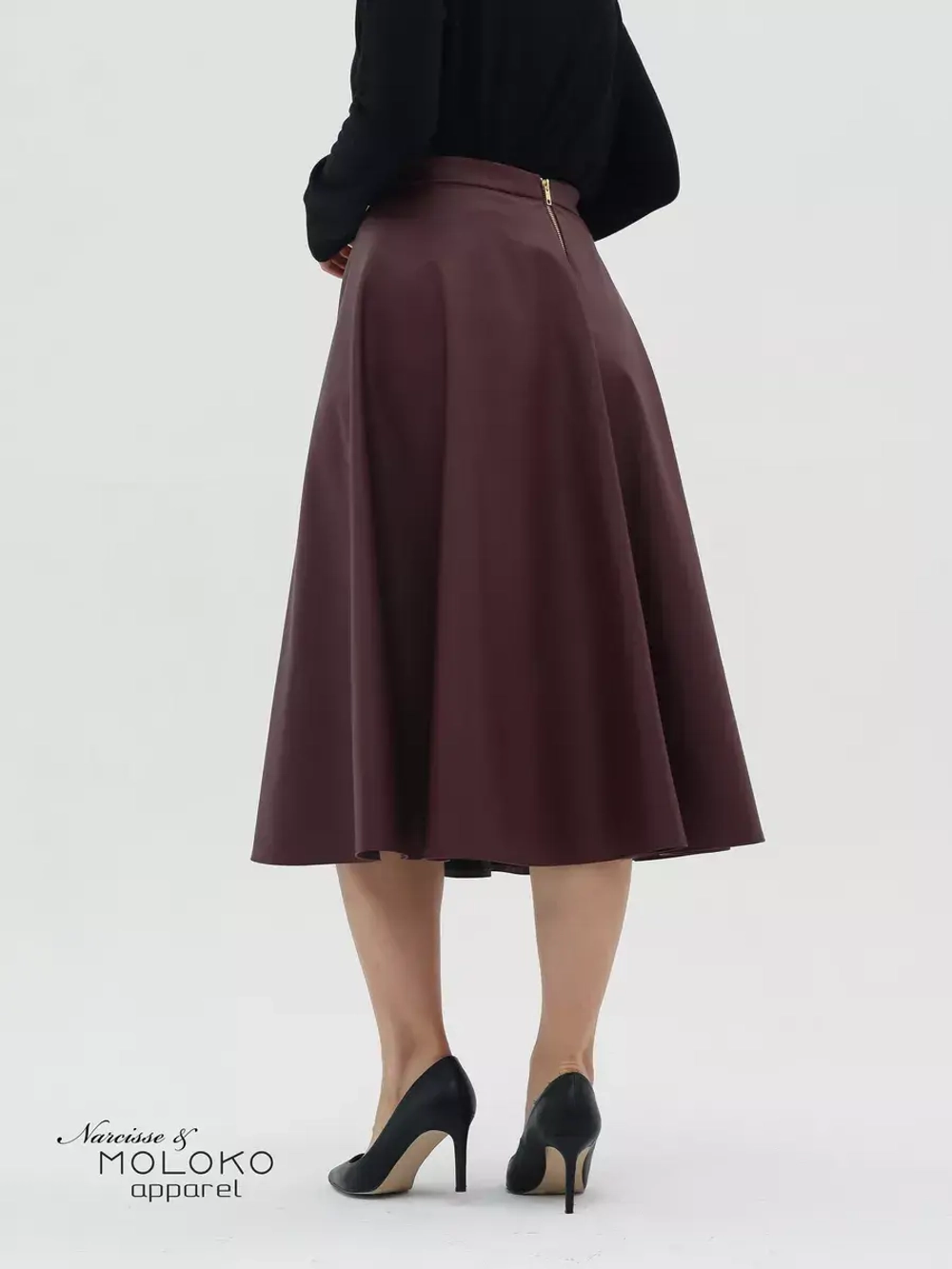 Юбка кожаная миди трапеция