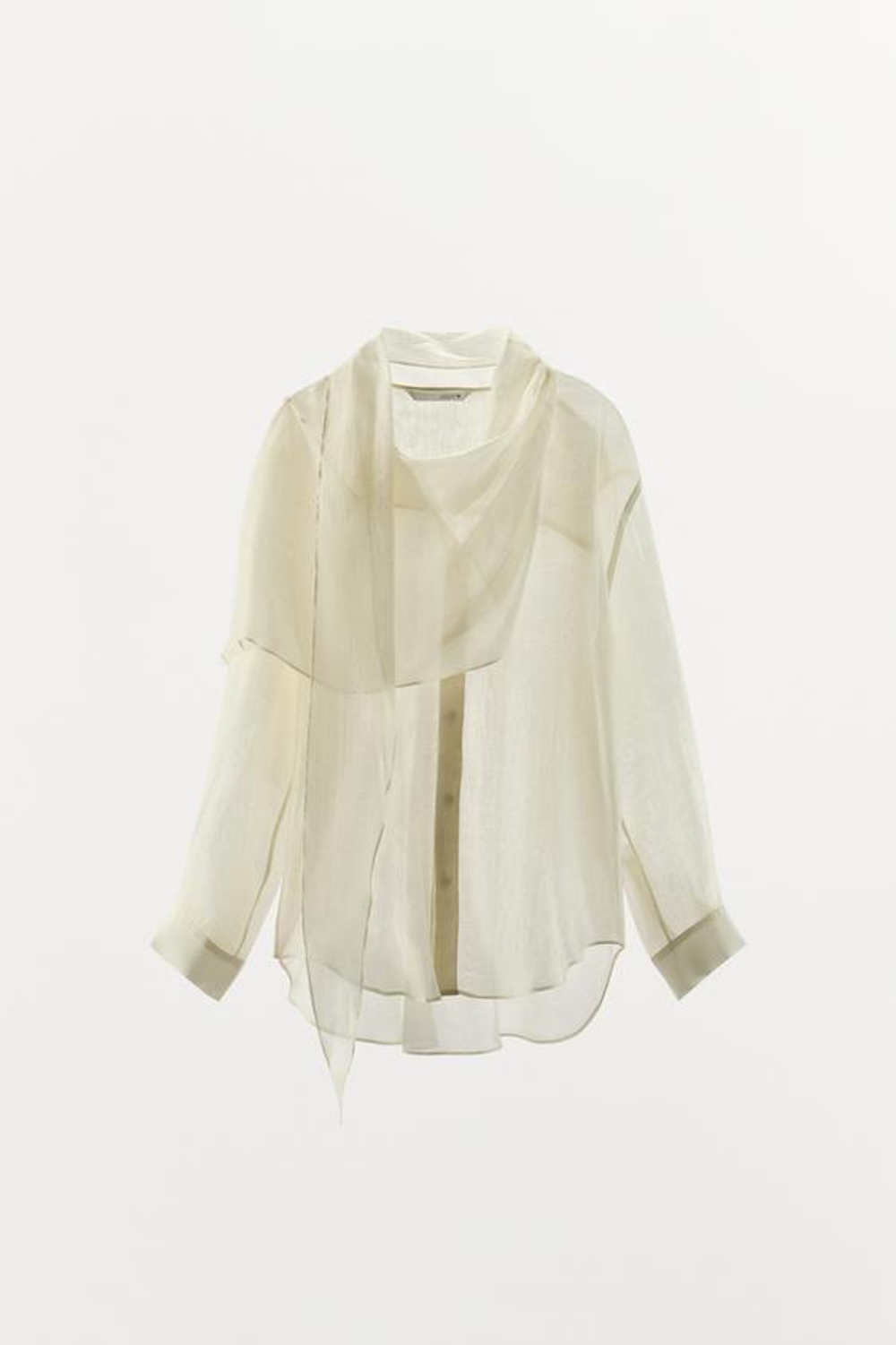 ZARA РУБАШКА С ПЛАТКОМ ZW COLLECTION, ЭКРЮ