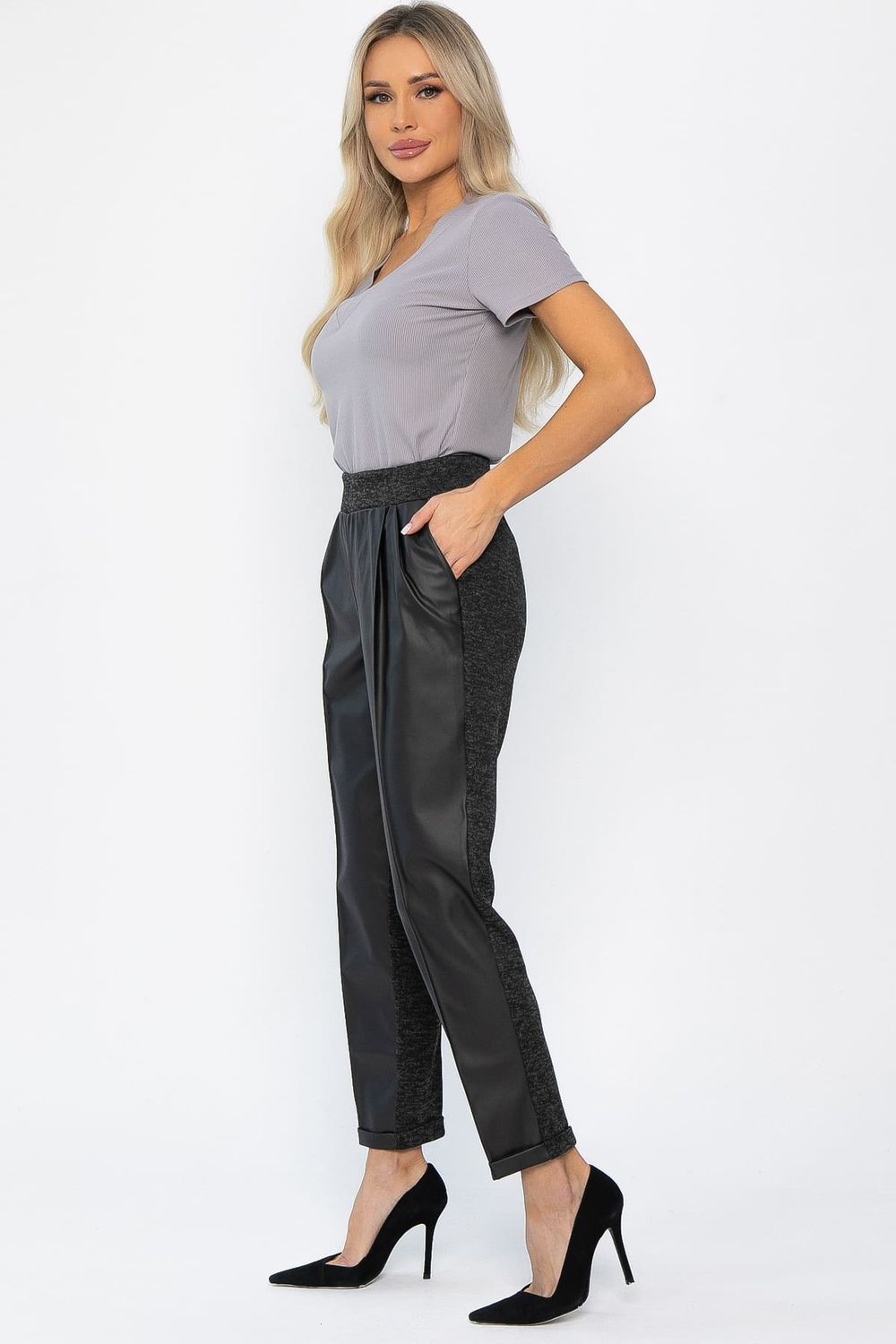 Брюки с кожаной вставкой Дарнель (черные) Б14349-10М LT Collection