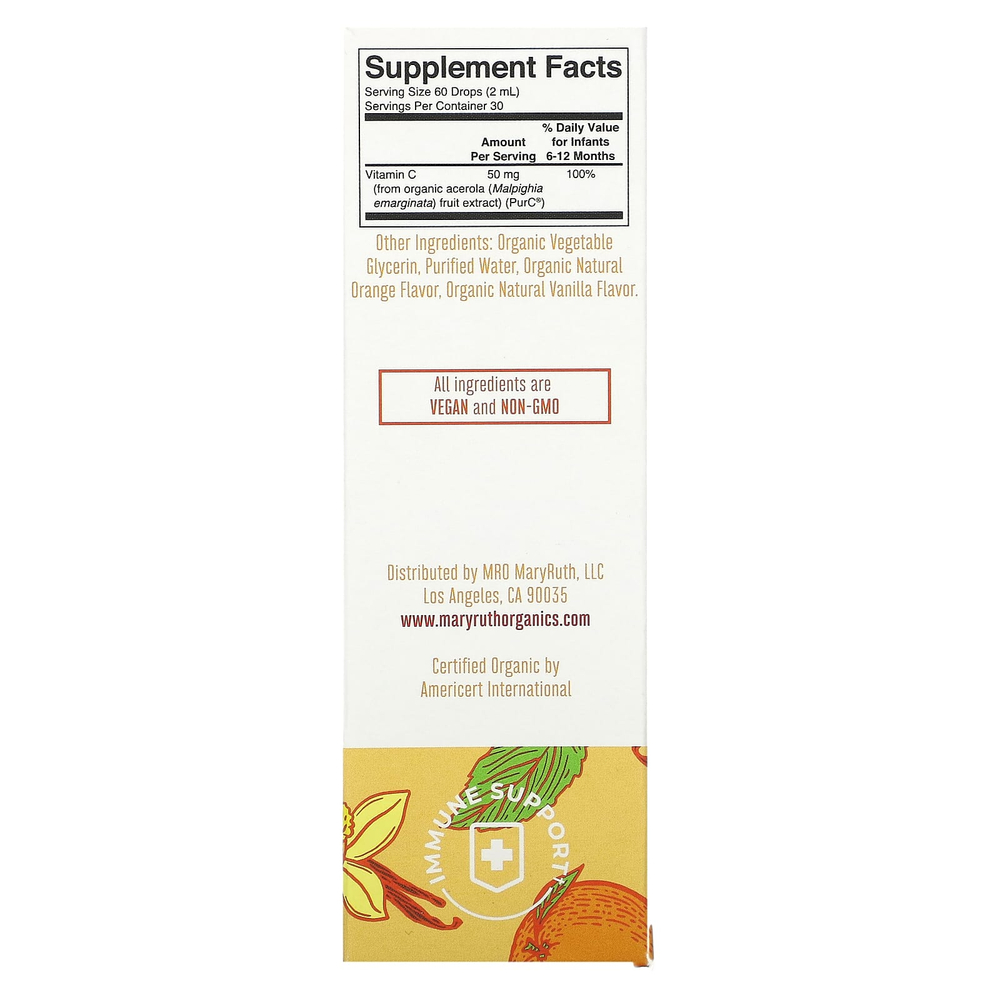 MaryRuth's, органический витамин C в форме капель для младенцев, для детей 6–12 месяцев, со вкусом апельсина и ванили, 60 мл (2 жидк. унции)