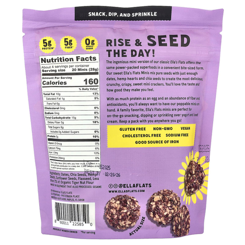 Ella's Flats, крекеры с суперфудами, сладкие мини-печенья, 113 г (4 унции)