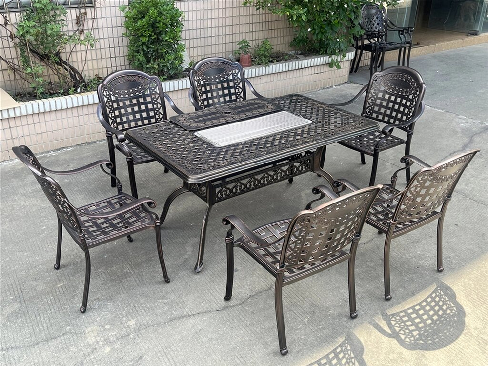 Обеденная группа Teide 6 из литого алюминия с мангалом