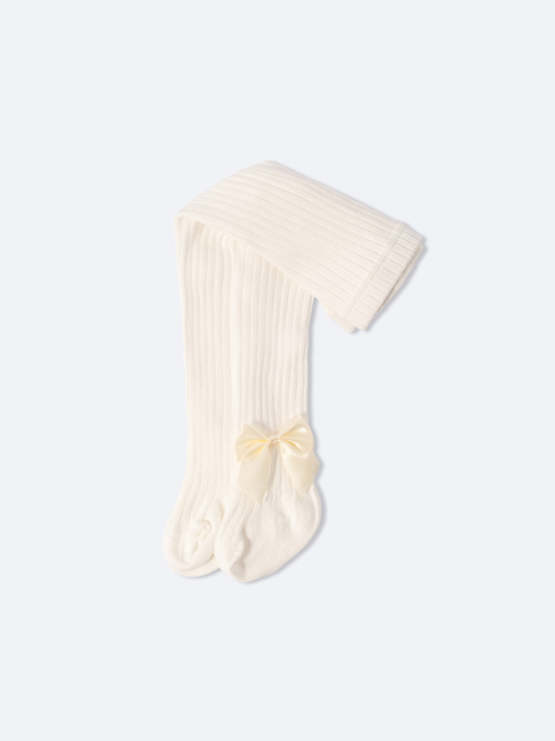 Колготки с бантиком в рубчик, Молоко