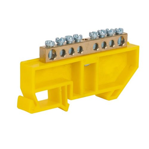 Шина нулевая 8 отверстий, изолятор на DIN-рейку желтый 6х9 мм