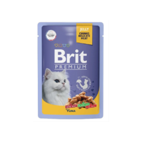 Влажный корм для кошек Brit Premium 0,085кг тунец в желе 14 паучей